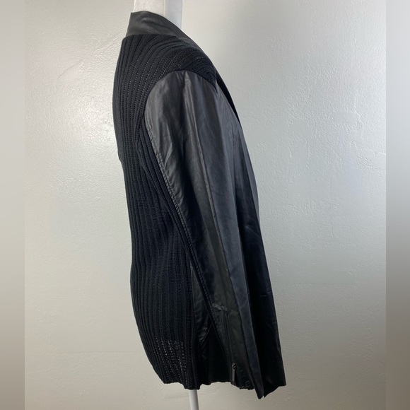 Melissa McCarthy Seven 7 Black Faux Leather Ribbed Knit Cardigan Sweater Small - Picture 8 of 16